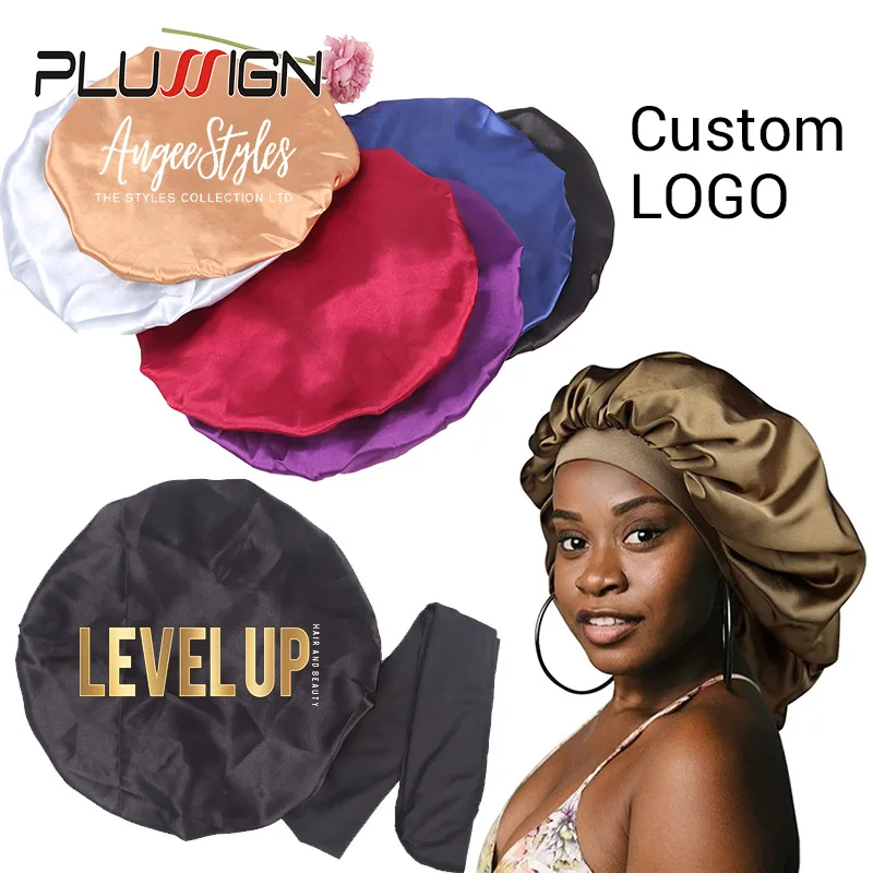 Satin Bonnet With Silk Hair Bonnet Jumbo Size For Sleeping Satin Stretchy Tie Band For Women Long Curly Braid Hair