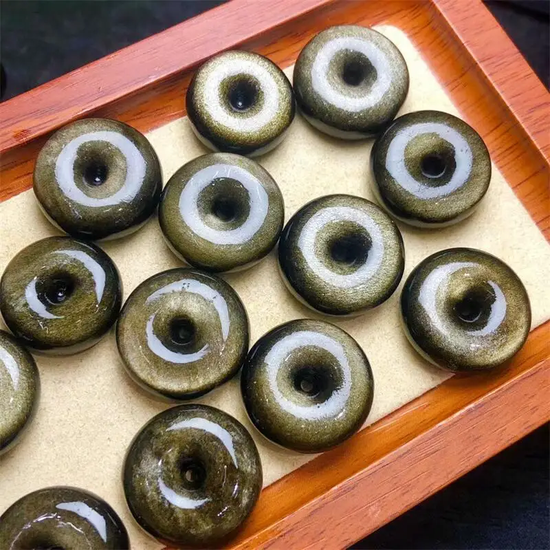 

5PCS Natural Golden Obsidian Jade Donut Safety Button Carving Mineral Healing Quartz Reiki Lucky Cute Festival Gift 20-22mm