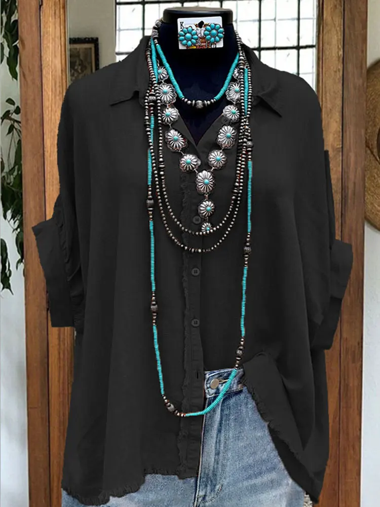 

Повседневная Женская рубашка на пуговицах с необработанными краями