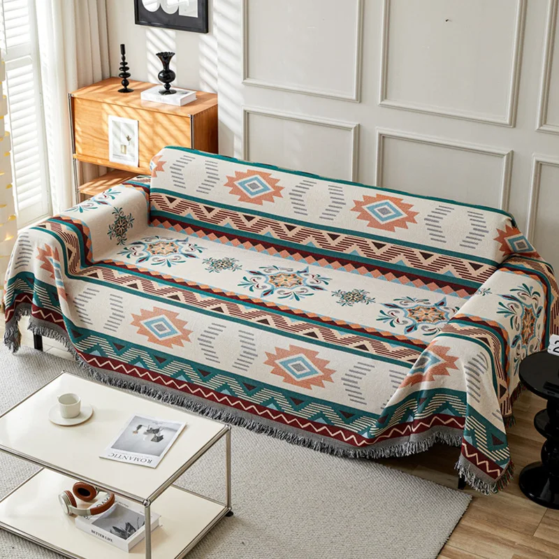 כיסוי ספה מבד כותנה ופשתן בסגנון אתני גיאומטרי כיסוי חוץ למחנאות מגוון פונקציות כיסוי ספה