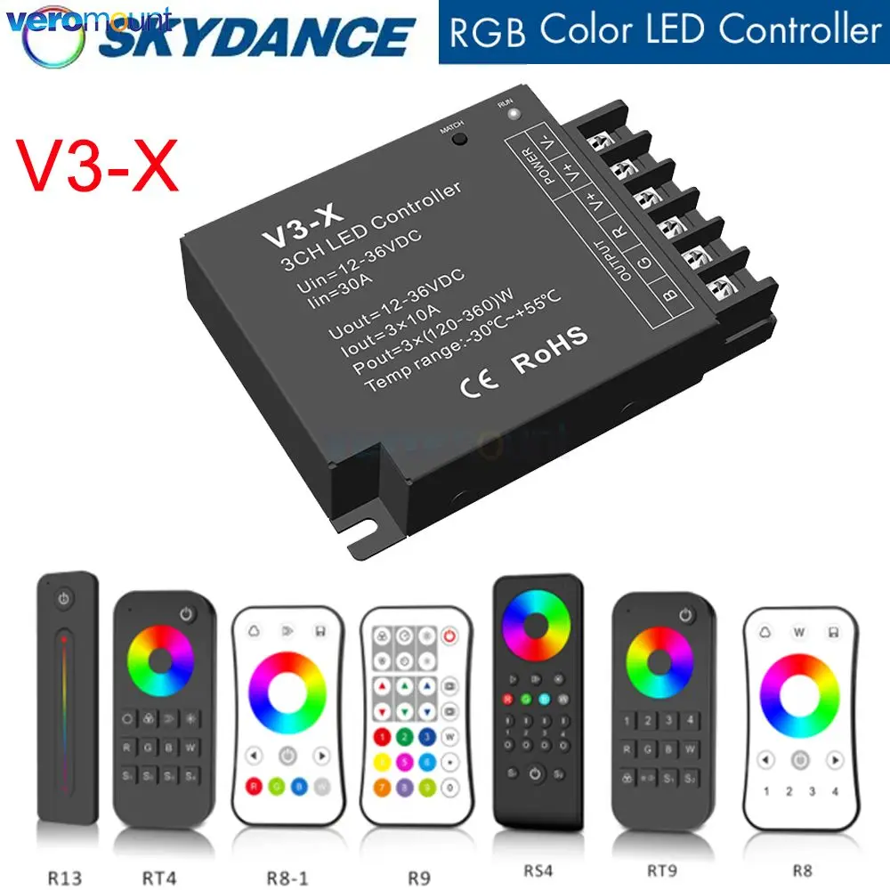 

Skydance V3-X RGB LED Controller DC 12V 24V 3CH 10A 2.4G RF Wireless Remote Control Dimmer CCT LED Strip Light Controller