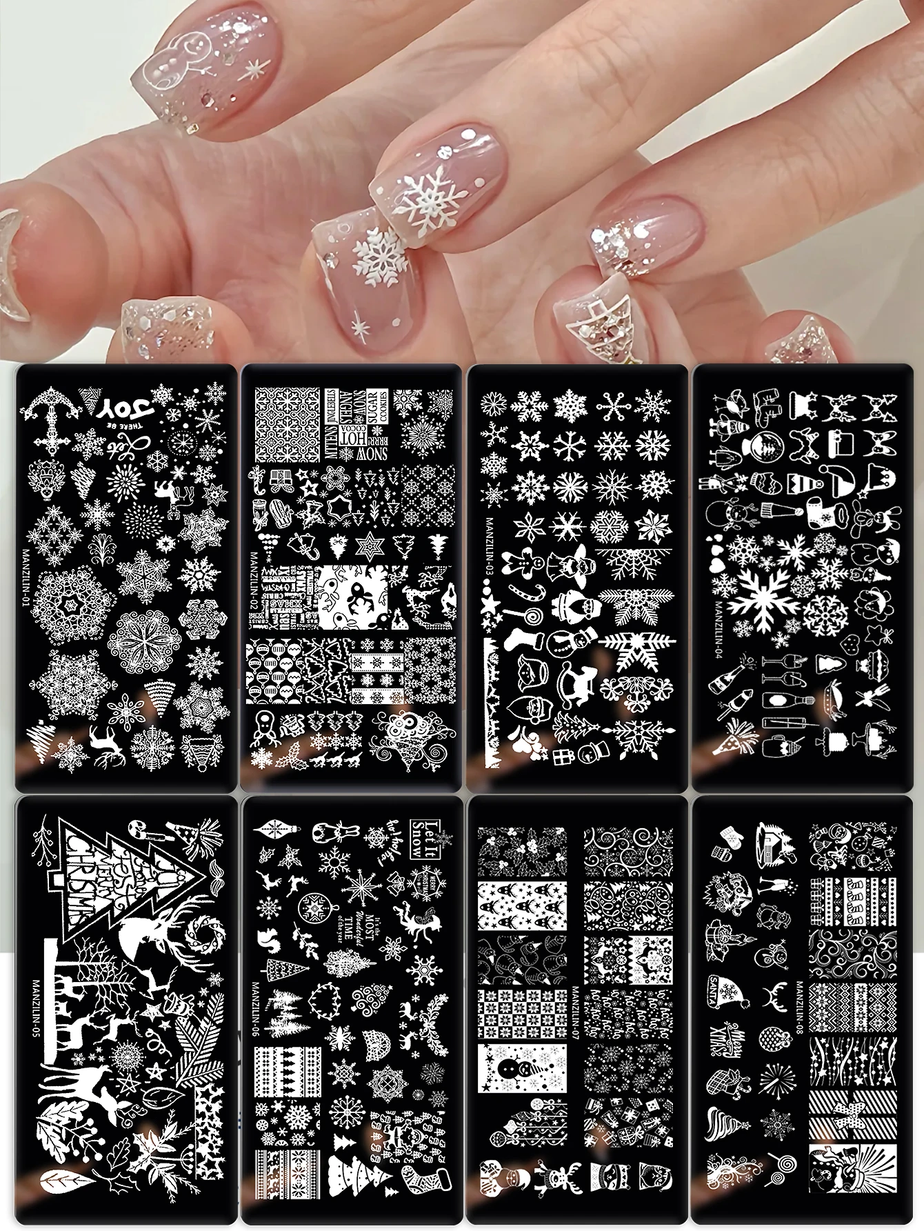 Snowflake Christmas Nail Stamping Plates Love Leaves Hat Design Printing Plates Nails Art Stencil Stamp Tools Nails Decoration 3