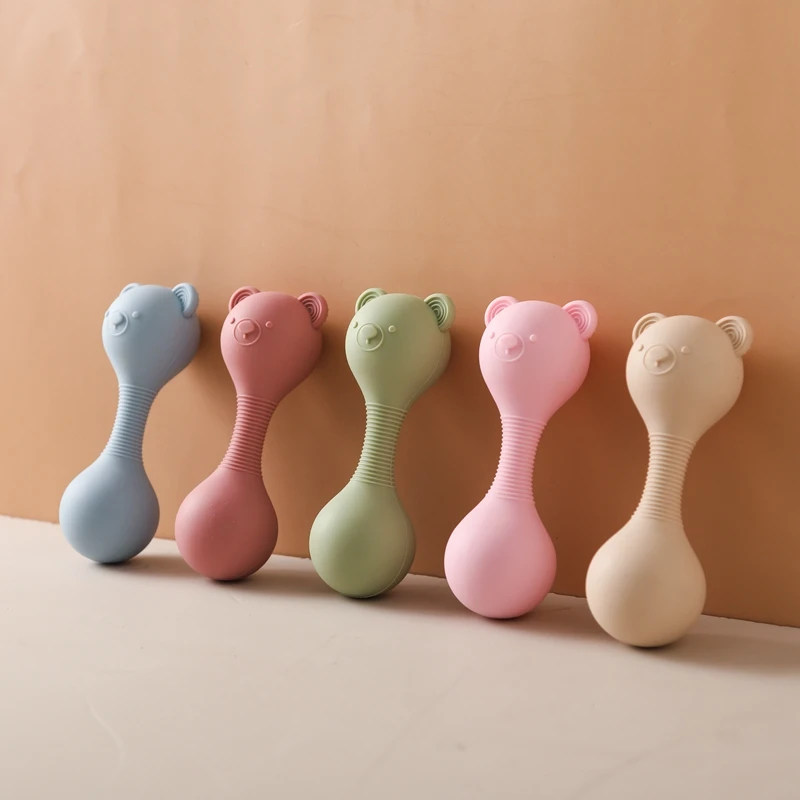 

1Pc Baby Rattle Toys Cartoon Bear Musical Hand bell Rattle Newborn Gift Baby BPA Free Silicone Infant Sensory Educational Toy