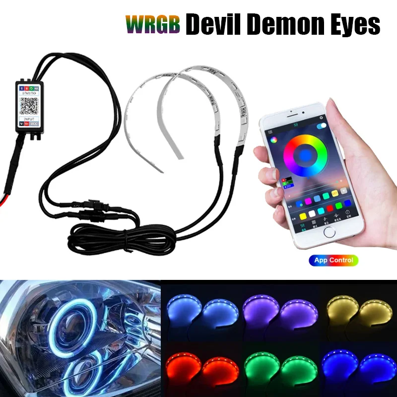 Devil Eyes LED WRGB APP CONTORL Halo Rings Kit 2.5 3.0 inch Projector Car Headlight Demon Eyes LED Lights Car Accessories