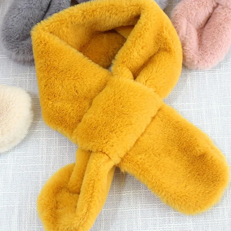 Children Winter Soft Warm Scarf Faux Rabbit Fur Cross Collar Scarves Kids Baby Girl Boy Fashion Shawl Neck Warmer Neckerchief