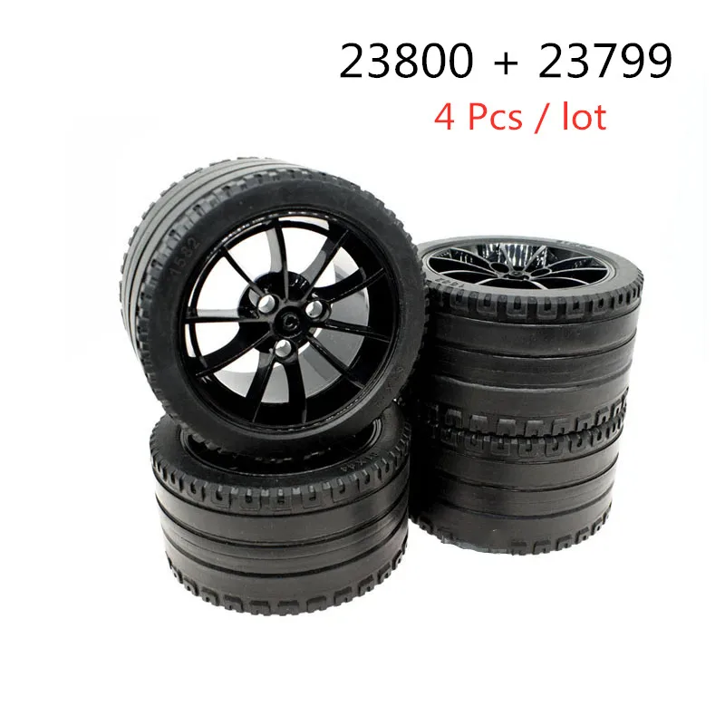 4Pcs/lot Building Blocks 37383 68577 23800 Wheel And 23799 Tire For Supercar Compatible DIY Bricks Parts High-Tech Kid Toys 2