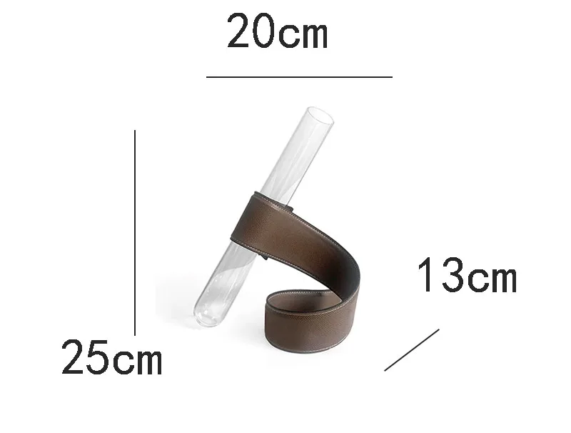 Modern Light Luxury Leather Slant Stand Flower Arrangement Glass Tube Container Vase for Room Decor Wedding Graduation Gifts 6