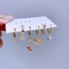 High End 6pcs/set Flower Butterfly Pendant Drop Earrings Gold Plated Cubic Zirconia Stone Women Jewelry 4