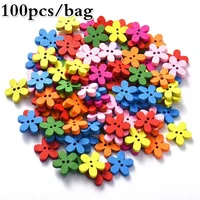 100pcs 14x15mm 2-hole Mixed Flower Wooden Decorative Buttons Suitable for Sewing Clip Arts and Crafts Multicolor 1