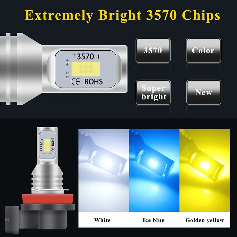 LED Bulb 2pcs H7-H11 9005 9006 LED Bulbs HB3 HB4 CSP LED Super Bright Headlight DRL Lamp 6000K White
