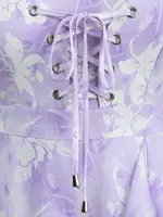 ROSEGAL Plus Size Tie Dye Floral Print Ruffles Lace-Up Dress 2026 Women Summer Dress Light Purple Square Collar Split Vestidos - Image 3