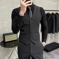 S-7XL High-end Brand Solid Color Elastic Men's Casual Business Vest Groom Wedding Suit Party Waist Coat 3