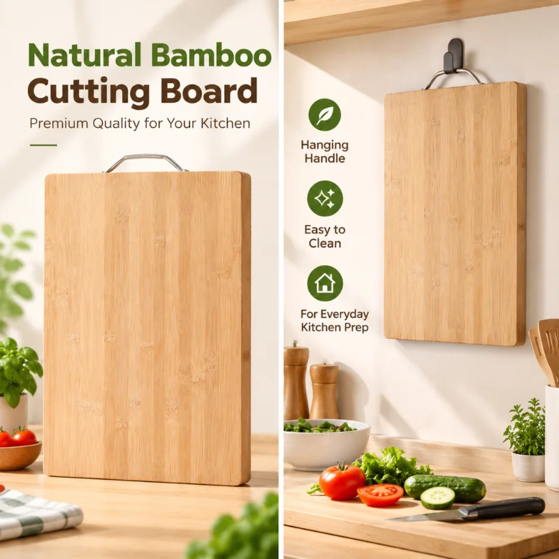 Bamboo Two-Sided Square Cutting and Serving Board with Handle