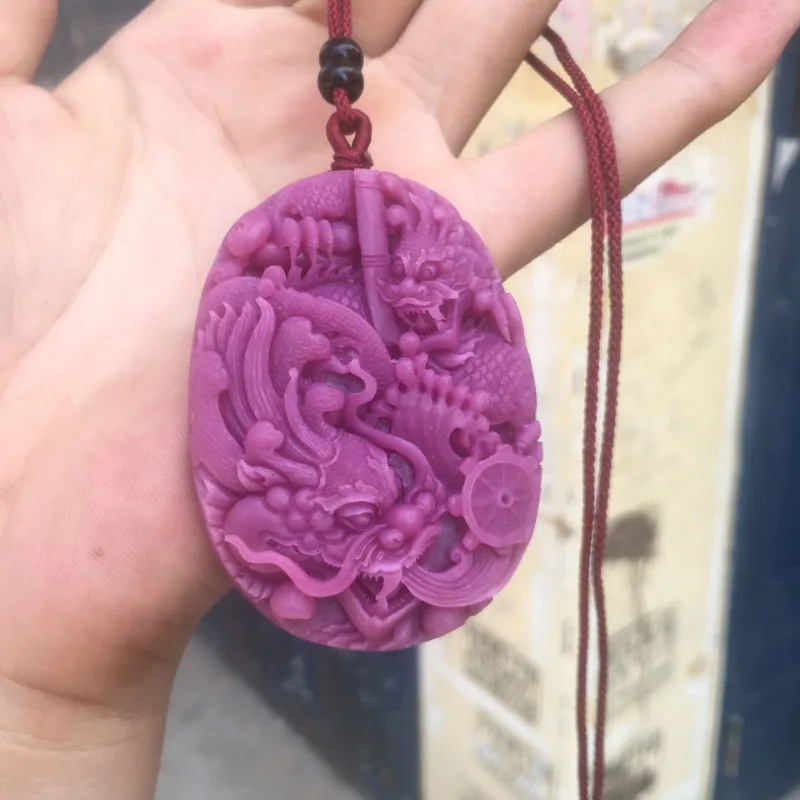 Natural Ziyun Mother Sugilite Palace Wind Business Xinglong Pen Chenglong Women's Sweater Chain Pendant