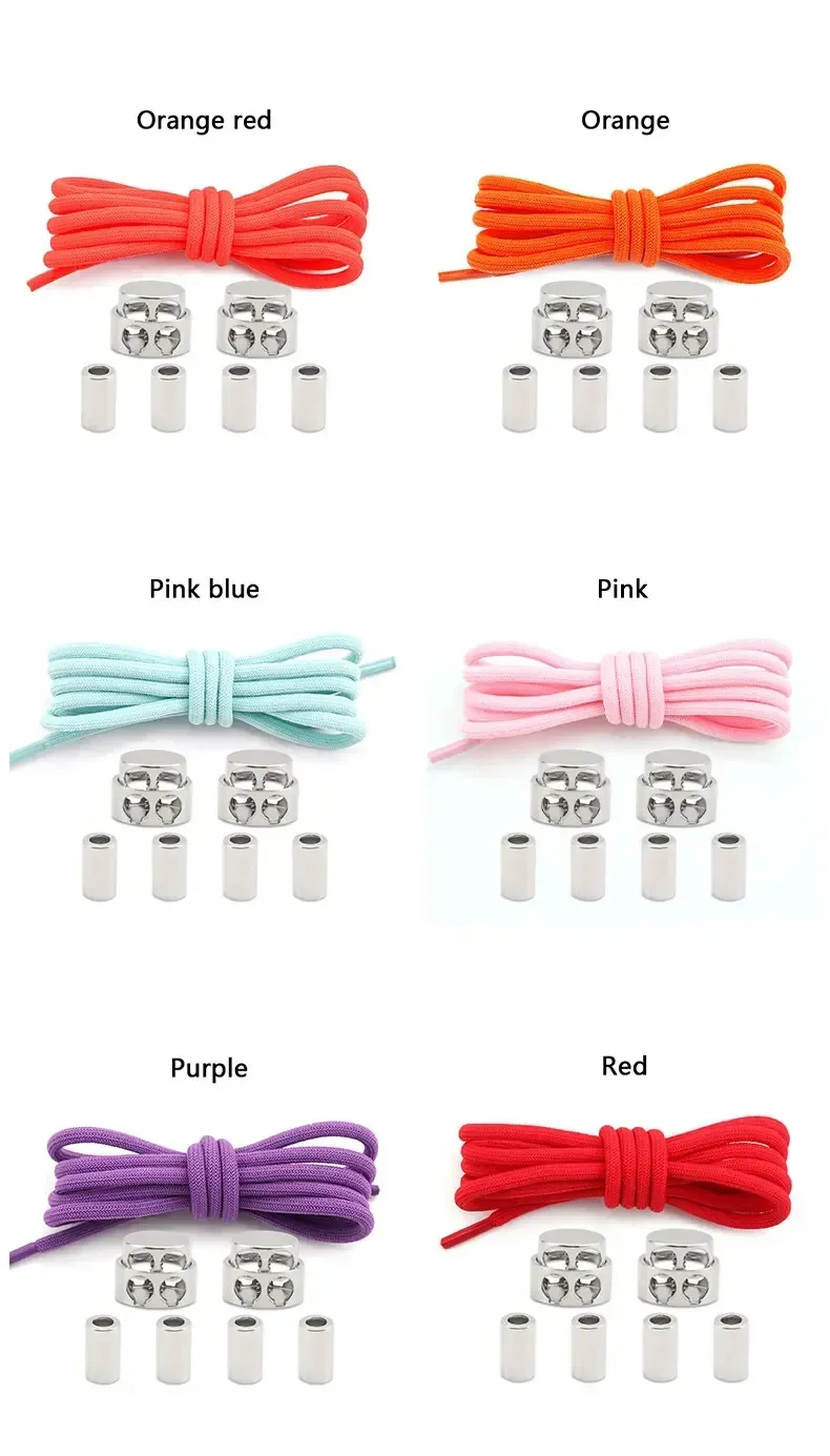 1Pair Lock Shoe laces Without ties Metal Buckle Laces Round Elastic Laces Sneakers Kids Adult No Tie Shoelaces Shoes Accessories