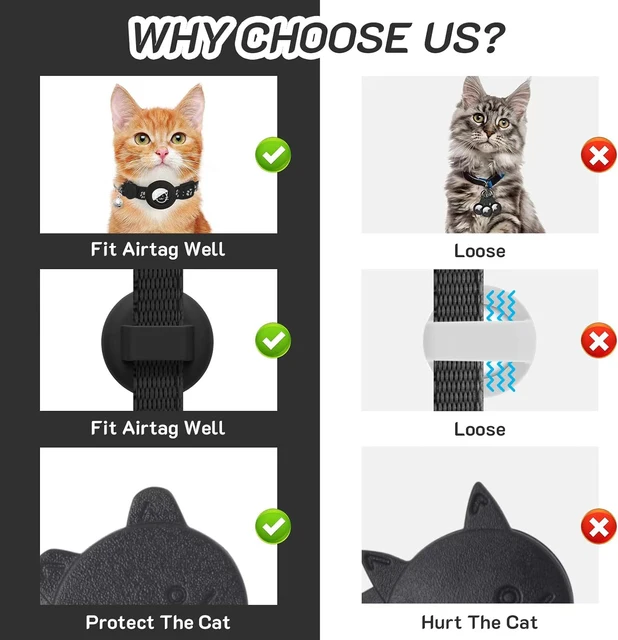 AirTag Pet Collar for Girl Boy Cats , Reflective Kitten Collar with Apple Air Tag Holder and Bell Quick Breakaway Release 3