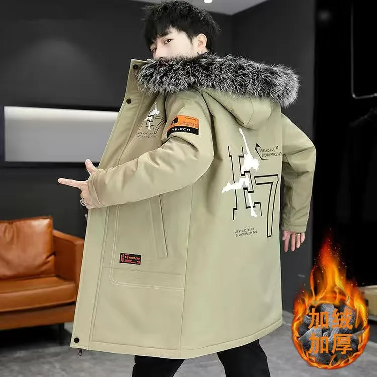 

2022 NEW Winter Jackets Thicken Men's Down Cotton Jacket With Fur Collar Warm Parka Men Casual Waterproof Winter Long Coat