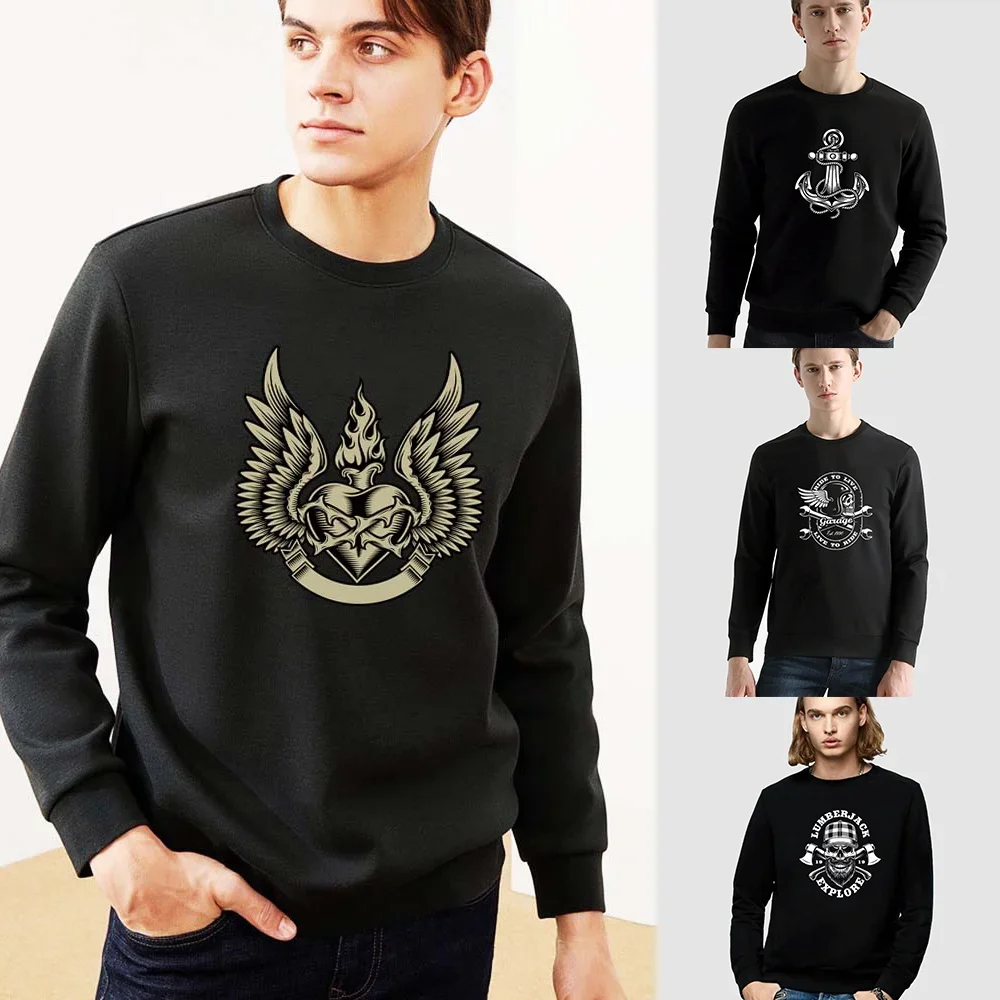 

Street Pullover Skull Print Pattern Men's Clothing Casual Long-sleeved Sweatshirt Gothic Black Commuter Polyester O-neck Hoodie