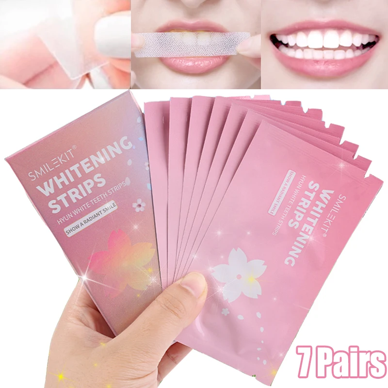 

7 Pairs Cherry Blossom Teeth Whitening Strips Dental Kit Daily Life Oral Hygiene Care Bleach Sensitive Tooth Whitening Gel Tools