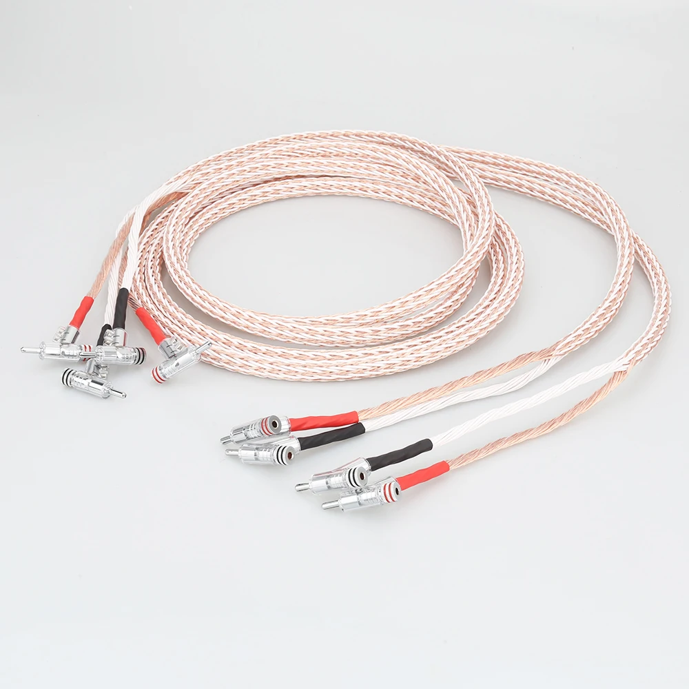 

Pair 12TC HI-End 7N OCC Copper Audiophile Speaker Cable with right angled banana plug loudspeaker cable
