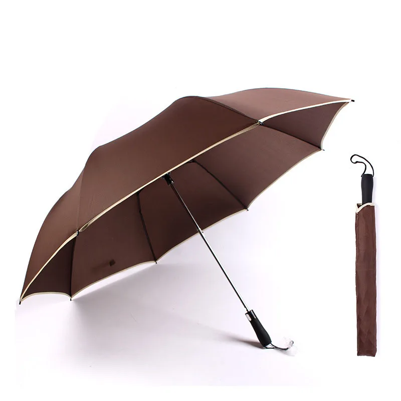 Automatic Umbrella Folding Umbrella 8-Bone Stand Solid Color Percussion Cloth Black Straight Handle Dry with A Shake Windproof