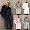 White Long Faux Fur Coat Women Autumn Winter Large Jacket Overcoat Turn Down Collar Pockets Thick Coat Warm Jackets Maxi Coats 1