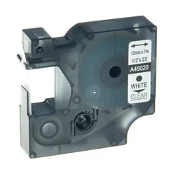 Black on White Dymo D1 Label Tape, Various Widths - 6mm (White on Clear)