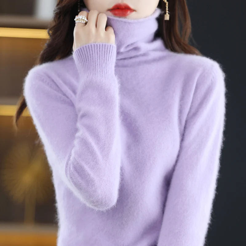 Autumn and winter new 100% pure mink cashmere sweater women's turtleneck pullover knitted soft fashion women's top 3