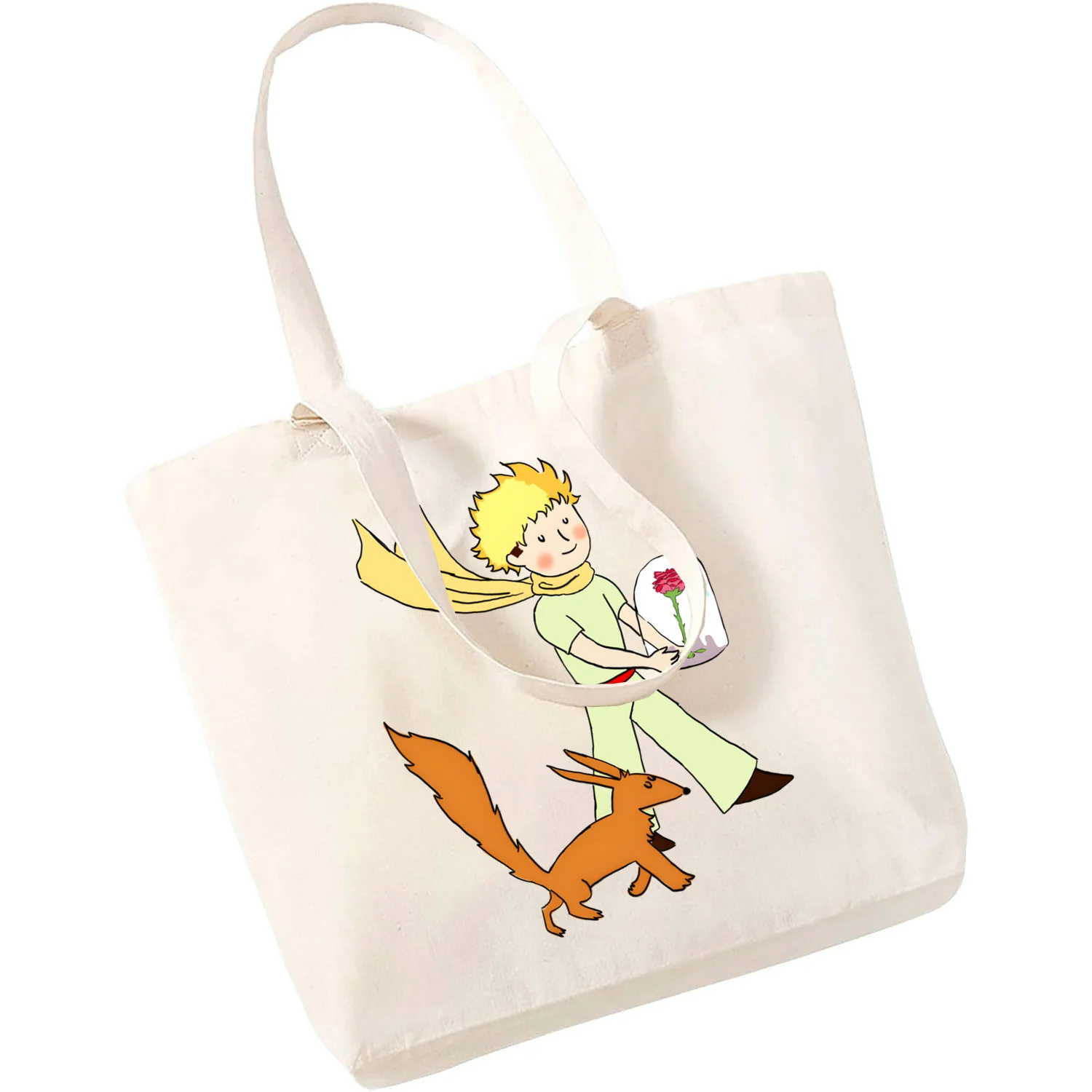 

Little Prince Earth Space Print Reusable Shopping Bag Women Canvas Tote Bags Printing Eco Bag Cartoon Shopper Shoulder Bags