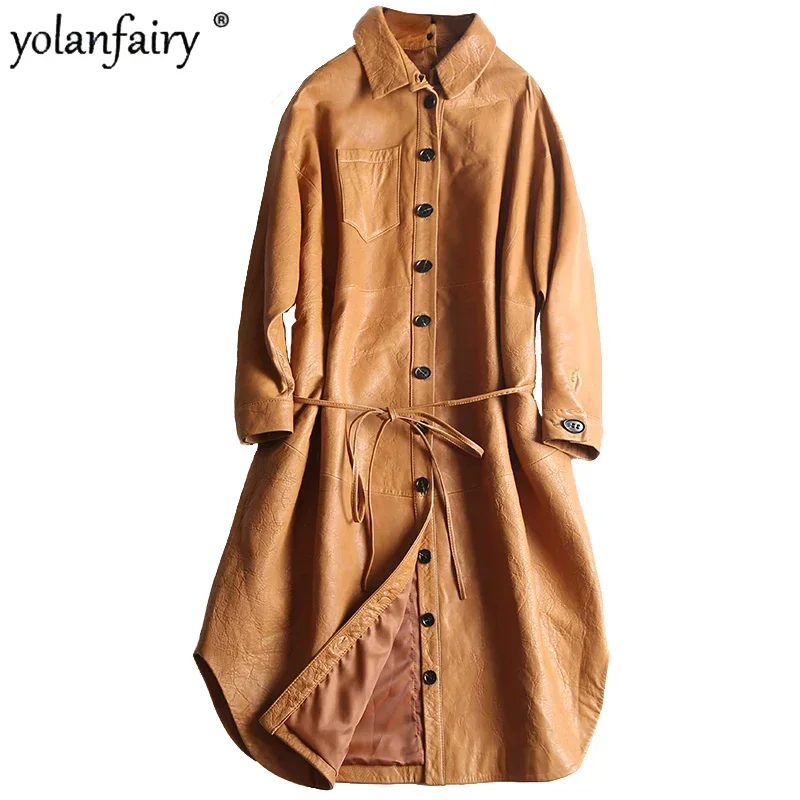 Real Leather Jacket Women Clothing Sheepskin Fashion Trench Coat Ladies Midium Casual Windbreaker Female Leather Jacket FCY1926