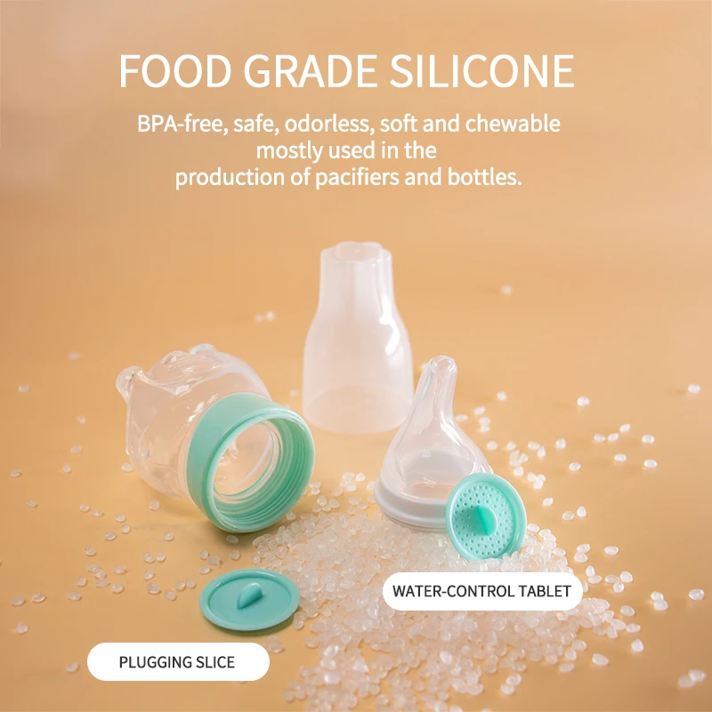 1 Pc Baby Medicine Feeder Bottle 70ml Bear Design Prevent Choking With 2 Pcs Silicone Replacement Pacifier And Food Spoon Head