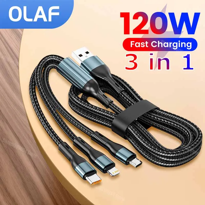 

Olaf 3 in 1 120W Fast Charging Cable 5A USB Type C Cable For Samsung S22 Xiaomi Huawei Micro USB Type C Cable Data Wire Cord
