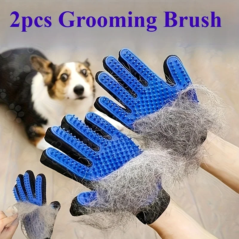 Pet Grooming & Massage Gloves - Silicone Hair Remover for Cats and Dogs, 2-Piece Set
