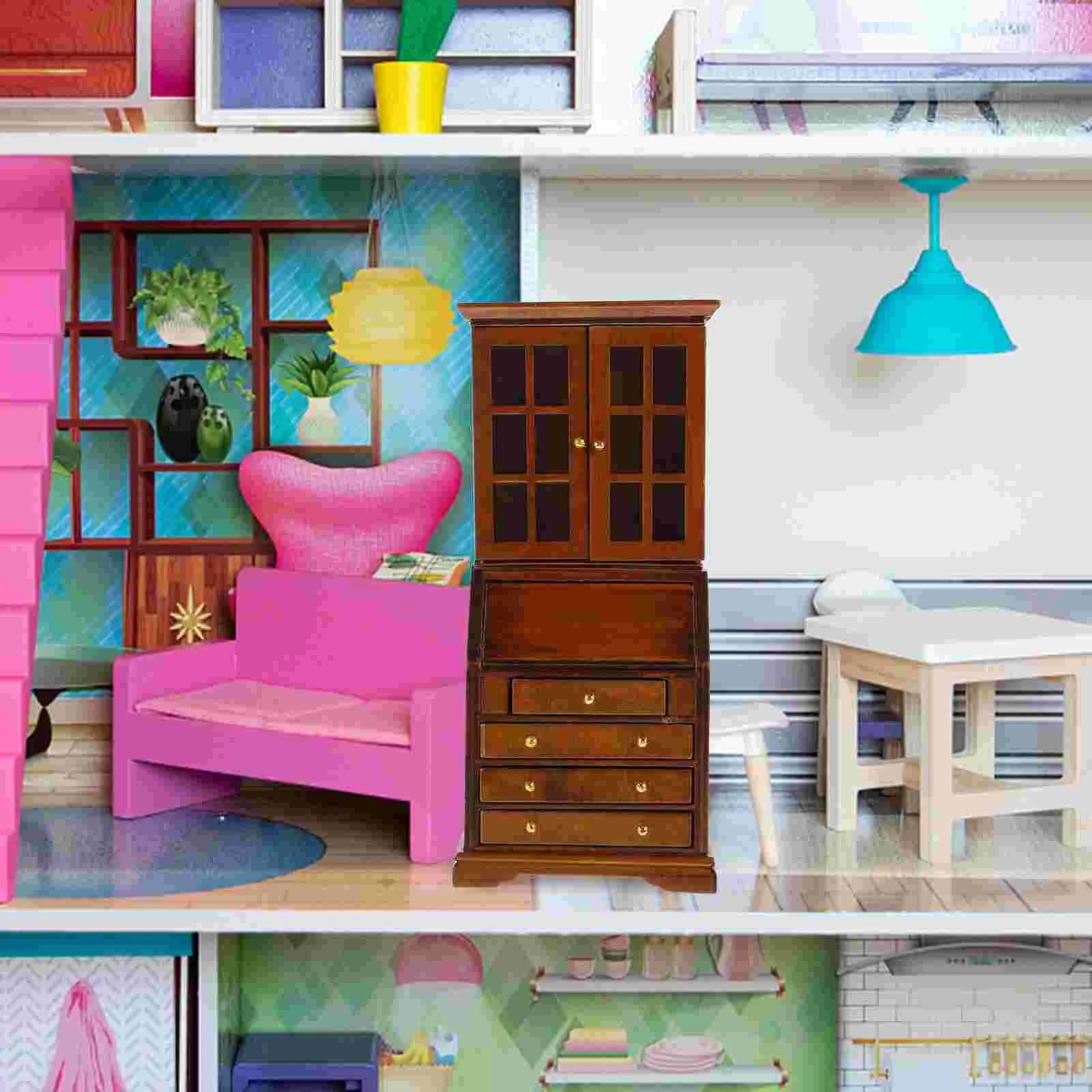 

Dollhouse Mini Cupboard Tiny House Furniture Miniature Cabinet Miniature Wood Bookshelf