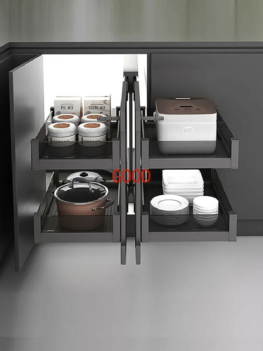 Cabinet space aluminum corner translation pull basket, large capacity multifunctional bowl and pot damping guide rail