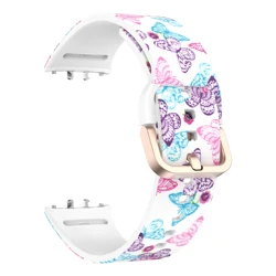 Patterned Silicone Strap with Rose Gold Metal Buckle - Printed Watchband - Samsung Galaxy Fit 3 (Butterfly)