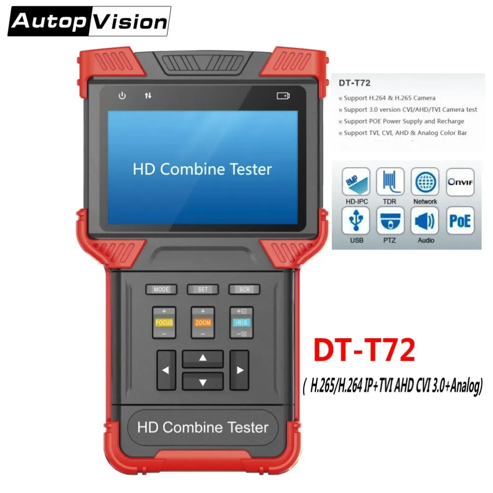 H.265/H.264 IP Camera Tester CCTV Tester Monitor DT-T72 4.0 Inch HD Combine Support 3.0 CVI TVI AHD&Analog Camera Testing