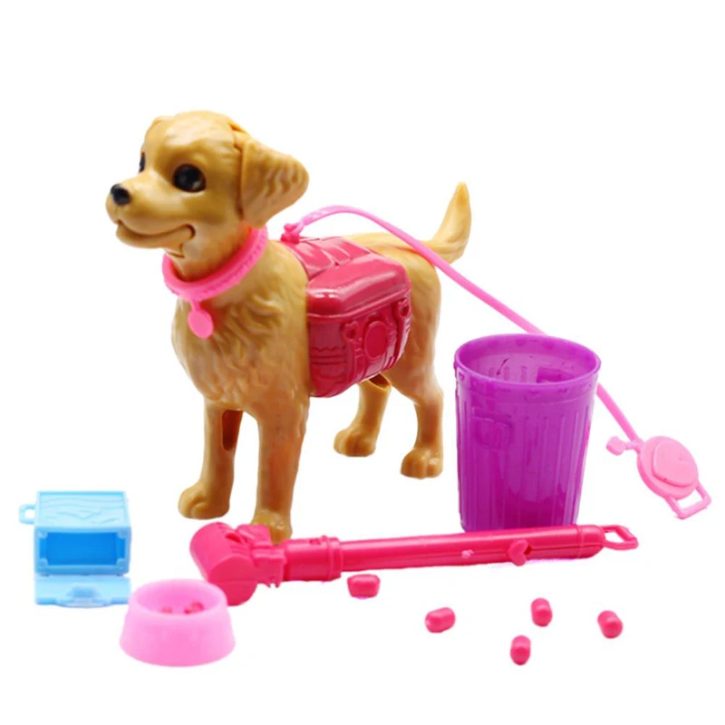 

Dog Puppy Set for Barbie Doll Can Eat Bone and Poop Doll Accessories Mini Items Educational Toys for Children Doll Accessories