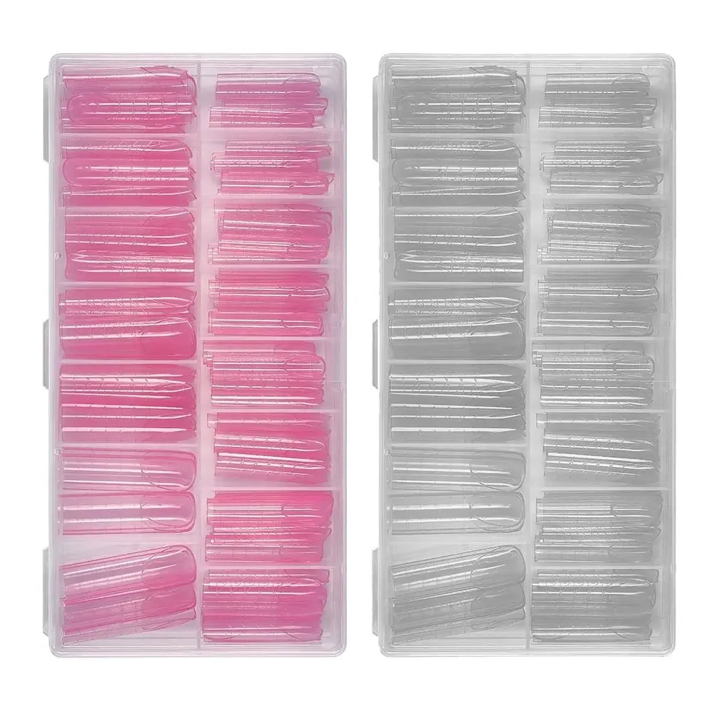 140Pcs/box French Nail Dual Forms Quick Building Gel Mold Square Pink Transparent Nail Extension Molds Full Cover with Scale