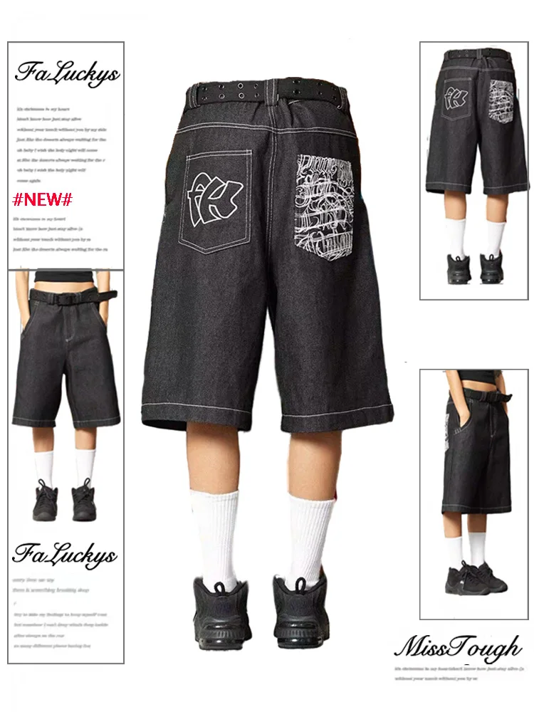 

Мужские джинсовые шорты до колена, свободные широкие джинсовые шорты в стиле хип-хоп с карманами, вышивкой и буквенным принтом, в стиле ретро, лето 2024