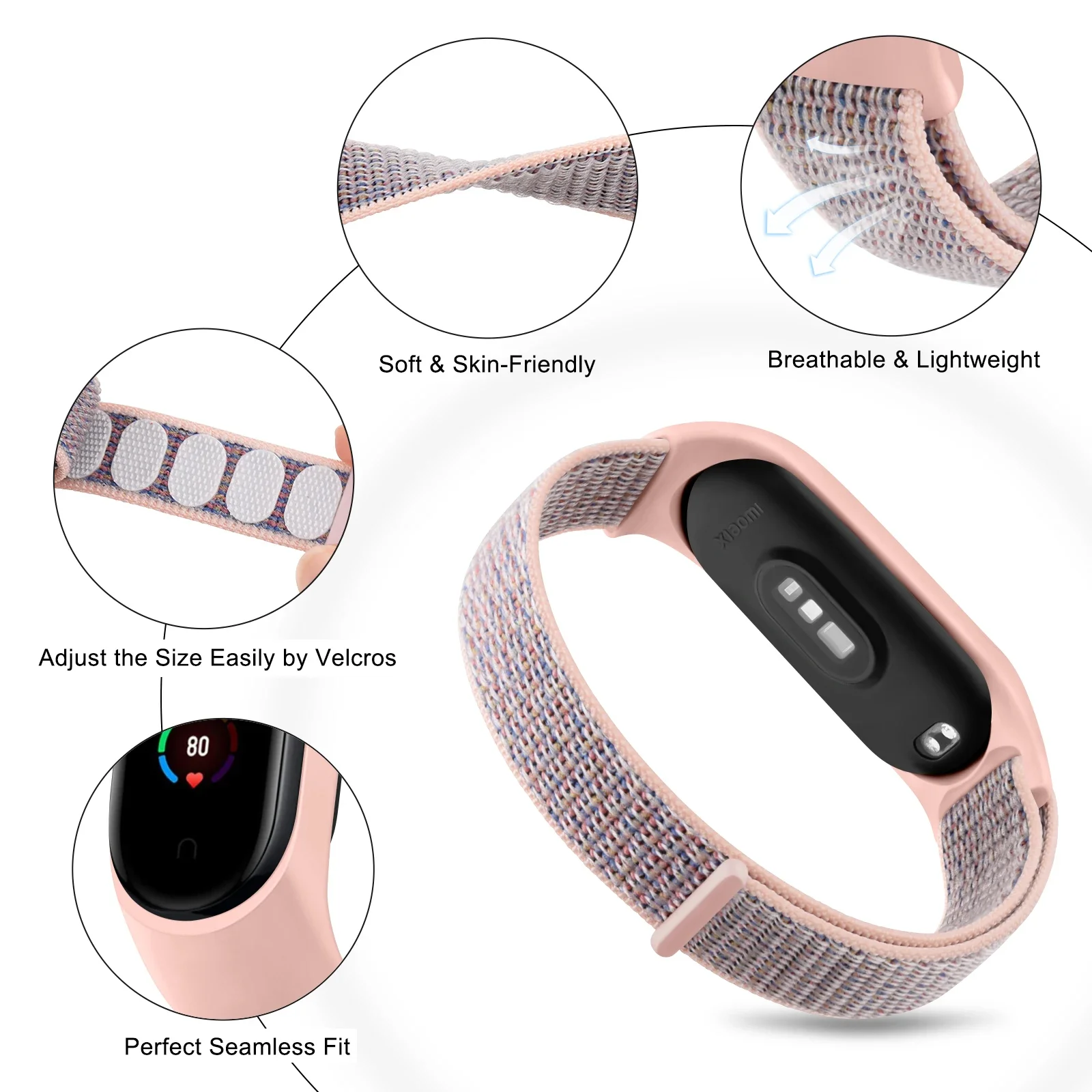 รูปสินค้า สายนาฬิกาสำหรับ Xiaomi Mi Band 5/6/7 สายคล้องห่วงกีฬา นิ่มสบาย ทนทาน