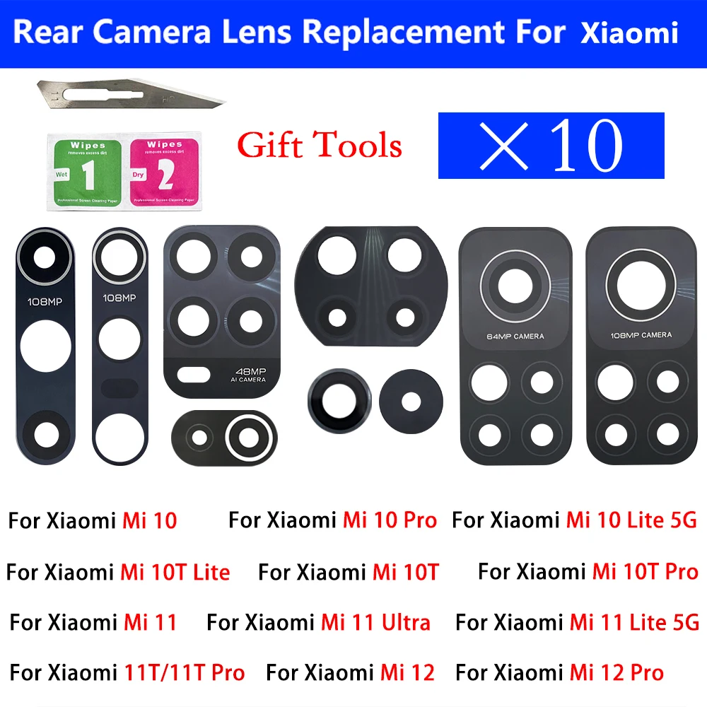 

10Pcs For Xiaomi Mi 12 11T 10 10T 11 Lite Pro Ultra Rear Back Camera Glass Lens With Adhesive Repair Camera Glass Lens Tool Part