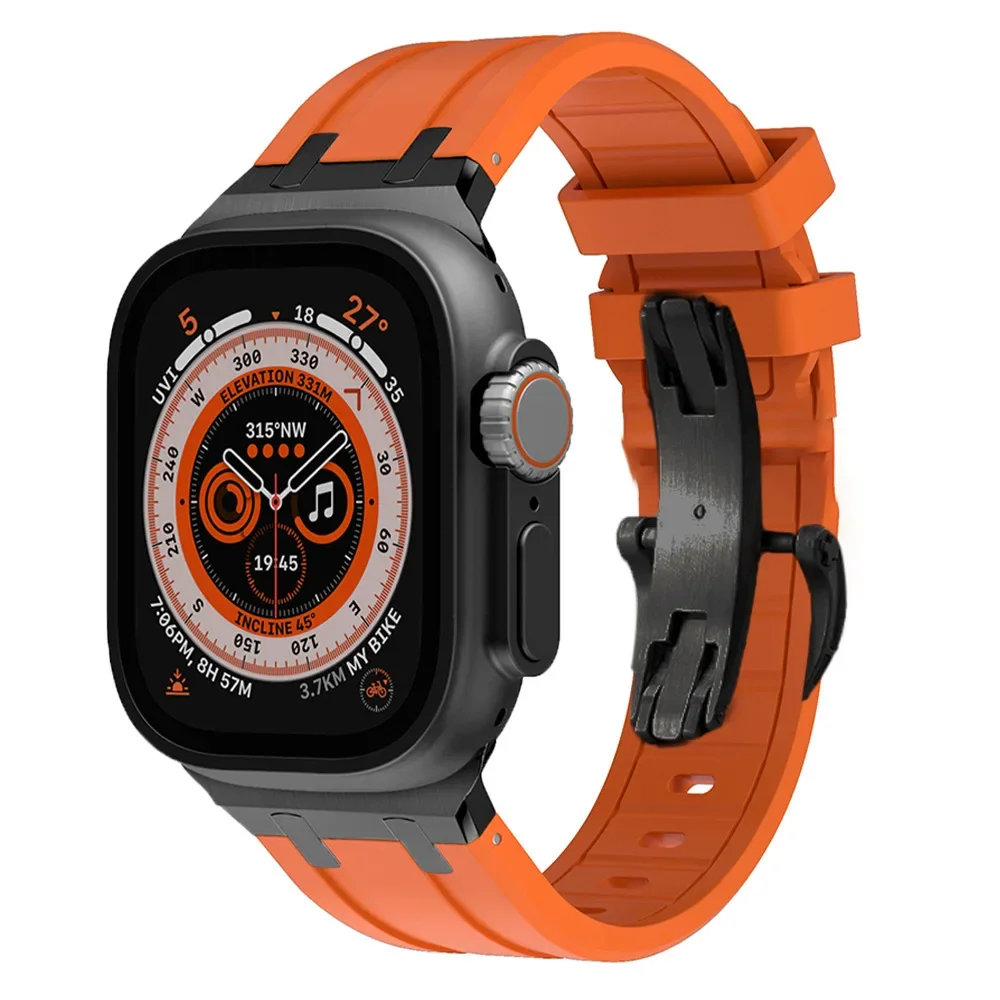 Liquid Silicone Strap For Apple Watch Ultra 2 49mm 9 8 7 45mm 41mm Metal Butterfly Buckle Wristband iWatch 6 5 4 3 SE2 44mm 40mm
