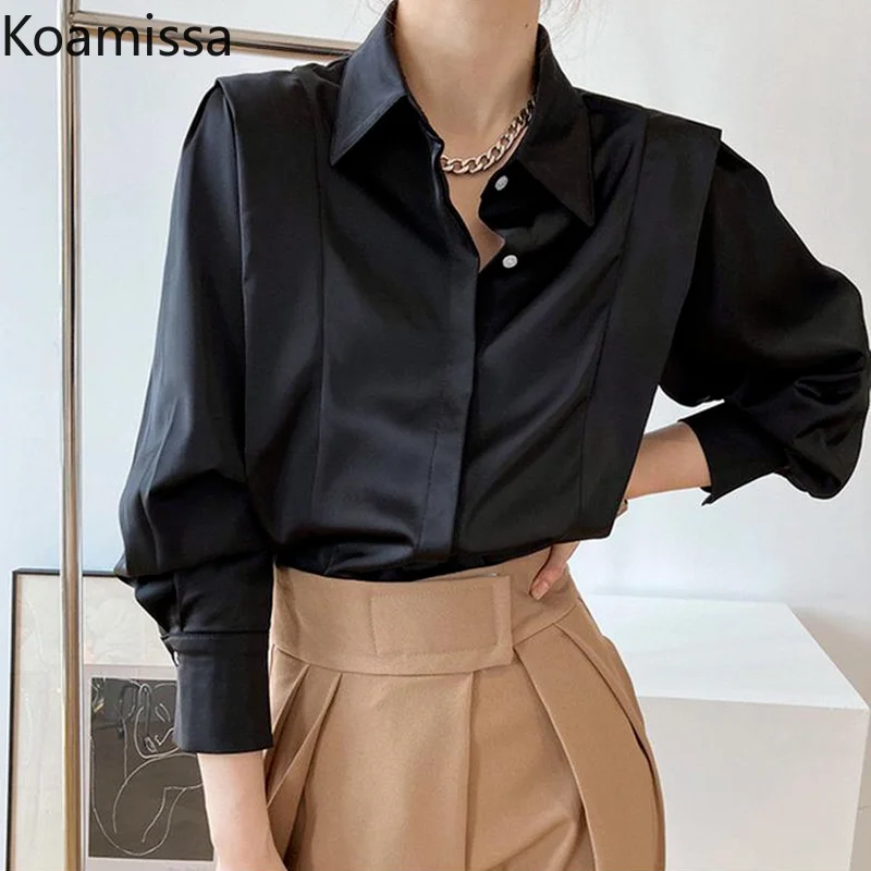 

Женская однотонная Свободная рубашка Koamissa, Элегантная блузка с длинным рукавом и отложным воротником, шикарные корейские блузы, верхняя одежда на весну и осень, 2022