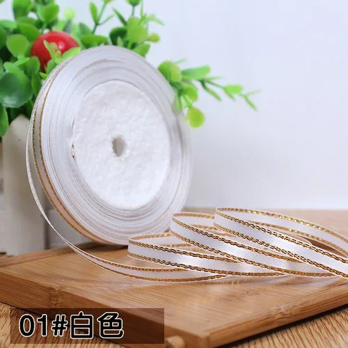 Gold Edged Single Face Satin Ribbon - 22m Roll, 6mm Width for Elegant Wedding and Gift Decoration