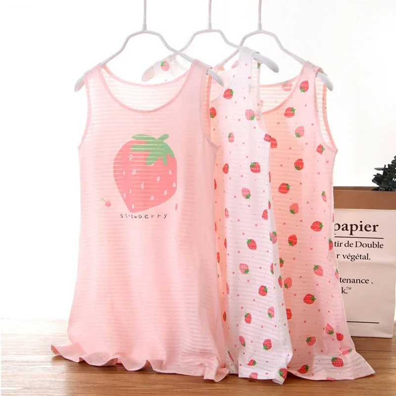 

new delivery children clothes baby summer vest pajama Nightdress soft home clothes students 100-160 3-11year cotton cartoon