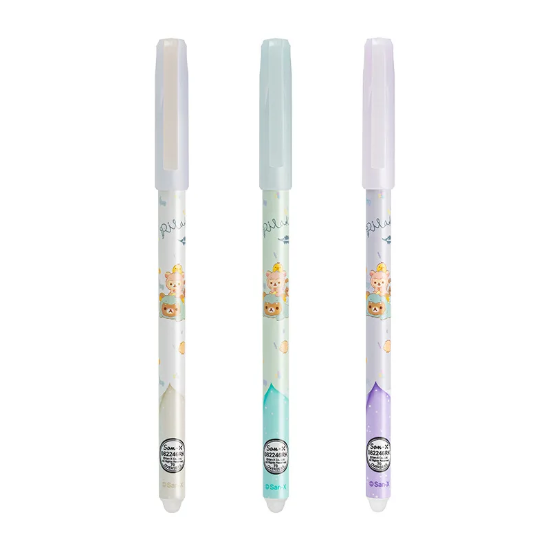 3Pcs AIHAO GP1941 Rilakkuma Erasable Gel Pens 0.5mm Fine Point Blue Needle Pen For Journaling Kawaii School Student Supplies