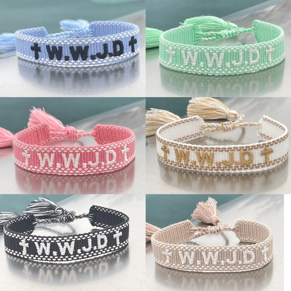 WWJD Woven Friendship Bracelet with Tassels Vintage Jewelry