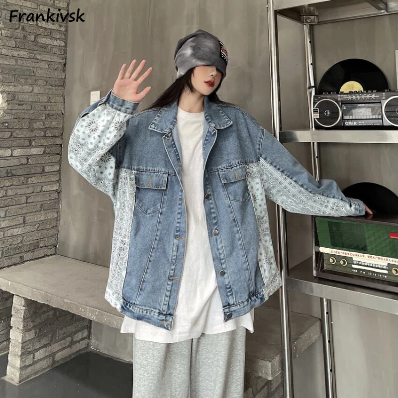 

Куртка женская в стиле пэчворк, мешковатая универсальная Модная Джинсовая в Корейском стиле, в стиле Хай-стрит, с длинным рукавом, в хипстерском стиле, в стиле хип-хоп, темпераментная осенняя