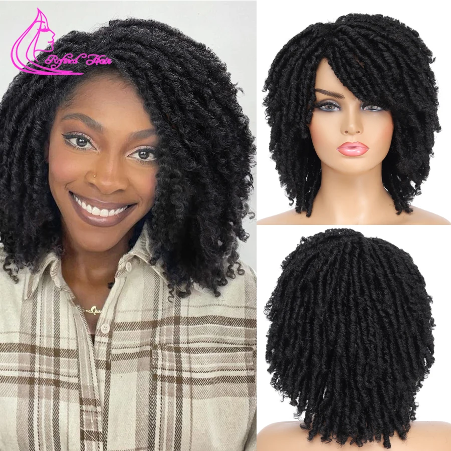 

Dreadlock Wig Black Brown Short Curly Braided Twist Wigs Heat Resistant Synthetic Daily Party Replacement Wig for Woman Girls